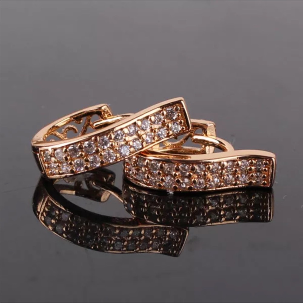 18K rose gold filled round white topaz earrings